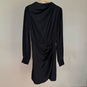 Abercrombie & Fitch Long Sleeve Satin Draped High Neck Mini Dress